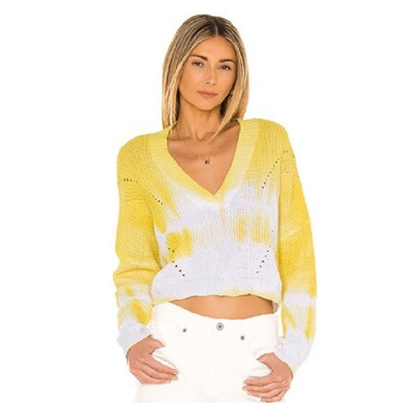superdown Sweaters - NEW Superdown Yellow Tie Dye Cropped Sweater